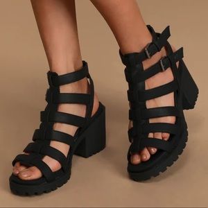 Black Chunky Heel Gladiator Sandals